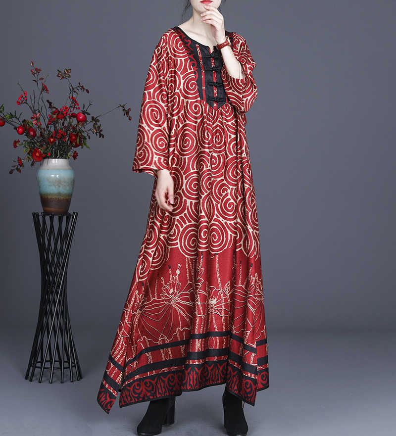 

VANOVICH Chinese Style Spring Women Long Dress Cotton Wild Fashion Irregular Ladies Casual Clothing 210615, Red