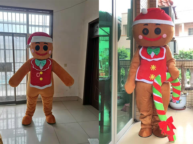 

gingerbread Man Mascot Costume Fursuit Adult Cartoon Christmas party, Red;yellow