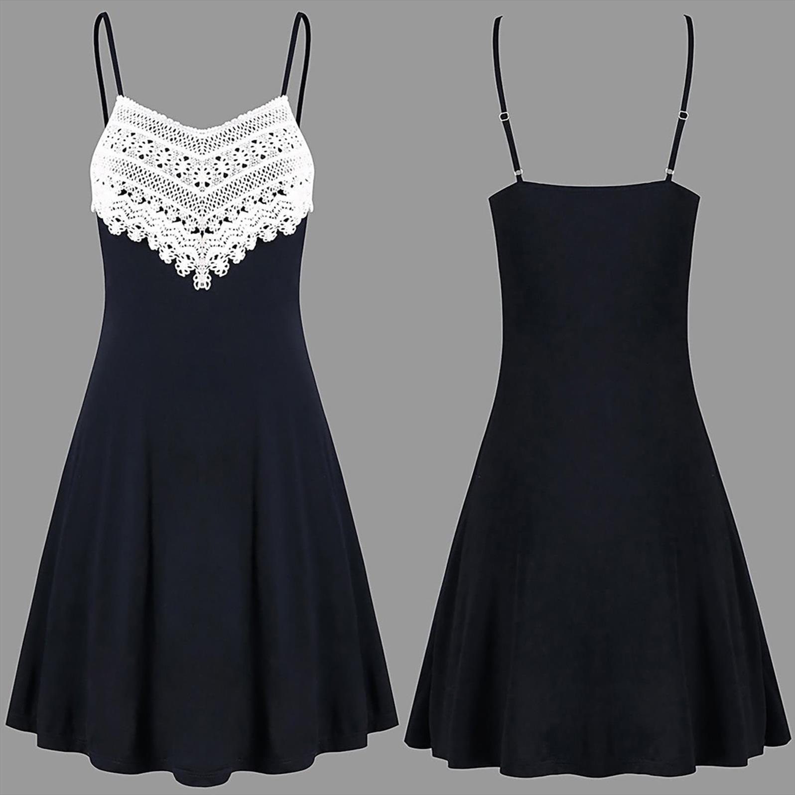 

japanese style suspender strap womens dress casual crochet lace backless sleeveless mini slip camisole, Black;gray
