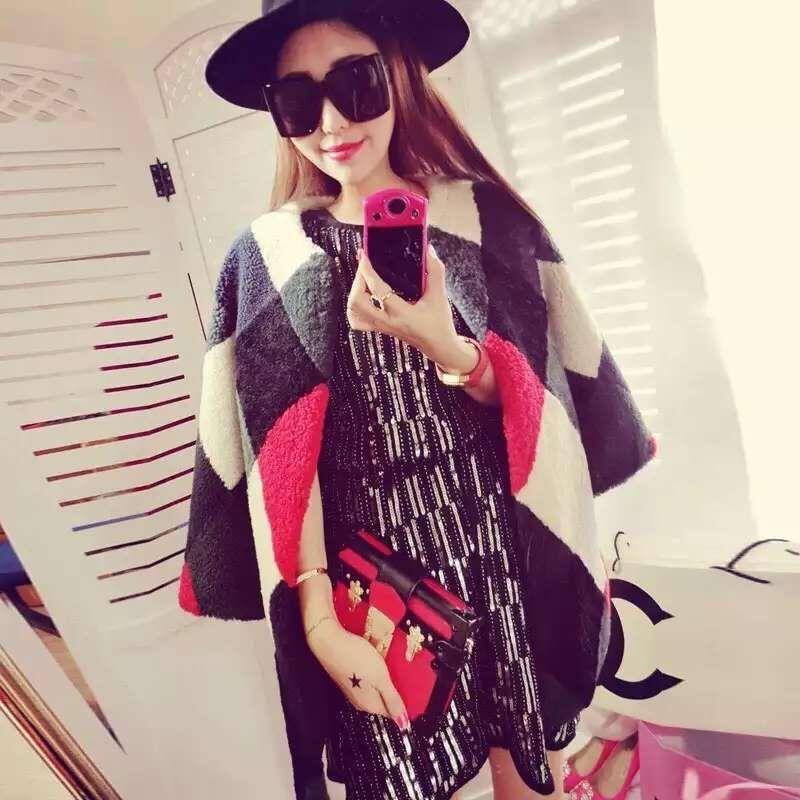 

Women' Fur & Faux DHL Brand Merino Sheep Coat Women Full Pelt Shearing Jacket Winter F762, Red black