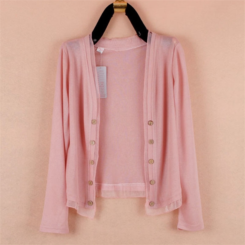 

Plus Size Knitting Cardigan Women Fashion Loose Long Sleeve Thin Summer Sun Protection Clothing Ladies Tops XL-5XL Z401 211018, Pink