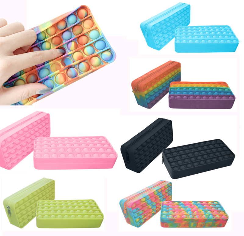 

Wholesale New Rainbow Fidget Toys Pencil case Colorful Pencils Bags Push Pop Bubble Children Stress Relief Squeeze Toy Soft For Kids Student