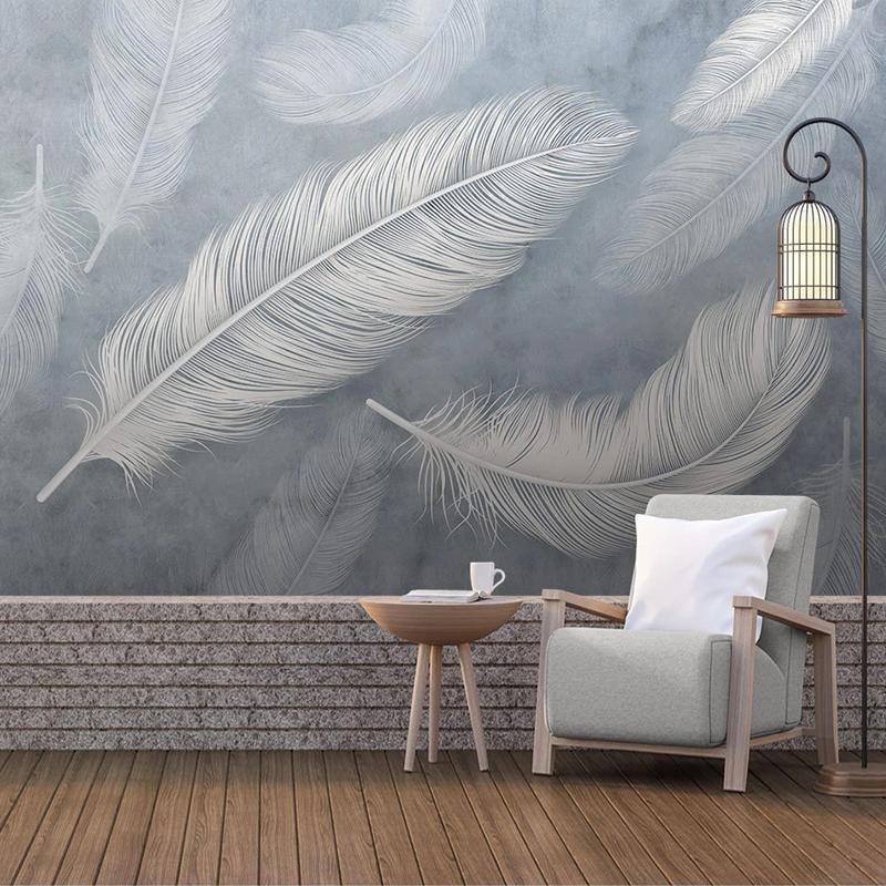 

Wallpapers Custom 3D Po Wallpaper Sticker White Feather Nordic Modern Living Room Bedroom Sofa TV Background Wall Mural Papel De Parede, As pic