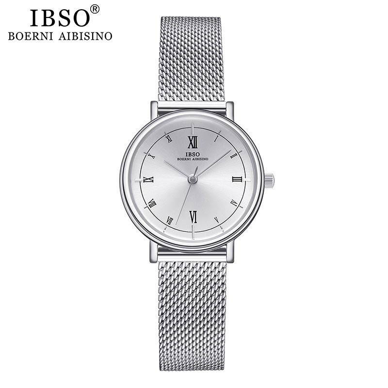 

IBSO Women Bracelet Watch Fashion Geneva Designer Japan Quartz Sliver Stainless Steel Female Gift Wristwatches Relogio Femininog, B3202-we-sr-ss