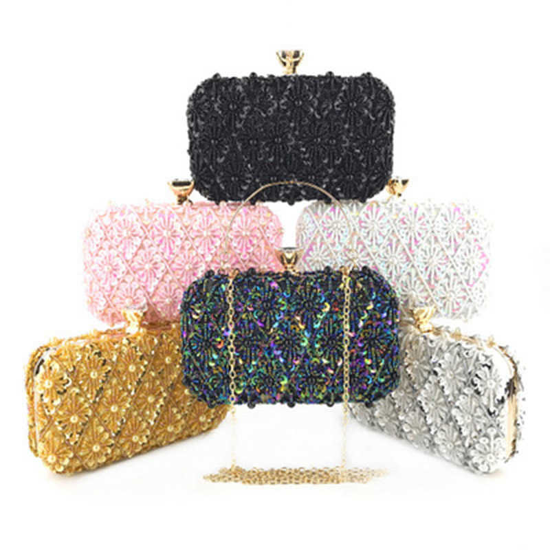 

Sequin Beaded Evening Bags Women Formal Purse Party Wedding Prom Cocktail Party Handbags Best Sale-WT Q0709, Black