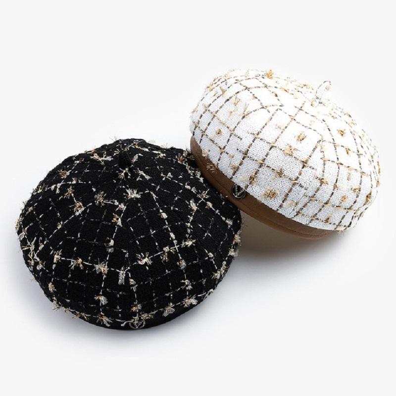 

Berets 2021 Autumn And Winter Women's Fashion Plaid British Small Fragrance Beret Versatile Octagonal Hat Painter's, White