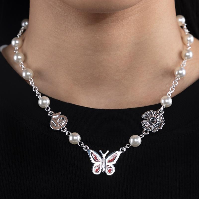 

Pendant Necklaces Punk Gothic Butterfly Daisy Necklace For Women Men Choker Grunge Accessories Collar Chain Jewelry Friends Gift, Silver