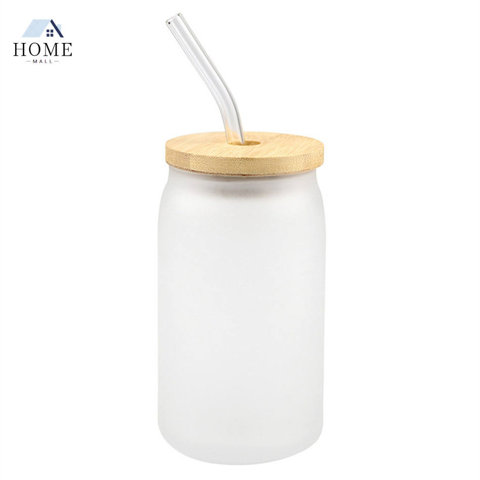 

New Sublimation Glass Beer Mugs with Bamboo Lid Straw DIY Blanks Frosted Clear Can Shaped Tumblers Cups Heat Transfer 15oz Cocktail Iced Coffee Whiskey Glasses WY9, As pic