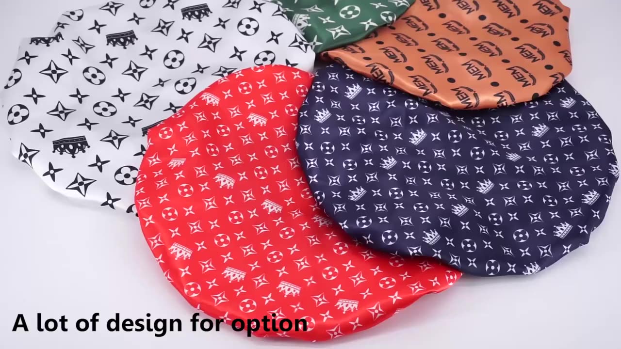 

Low Moq Custom Adjustable Fashion Double Layer Satin Silk Velvet Large Women Shower Cap Sleeping Hair Cap Bonnets Hats with Logo