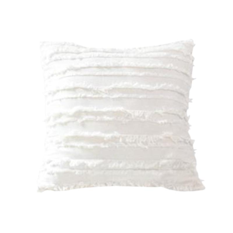 

Pillow Case Cushion Cover Floral Tassels Square Cotton Home Decoration Sofa 45X45Cm -White