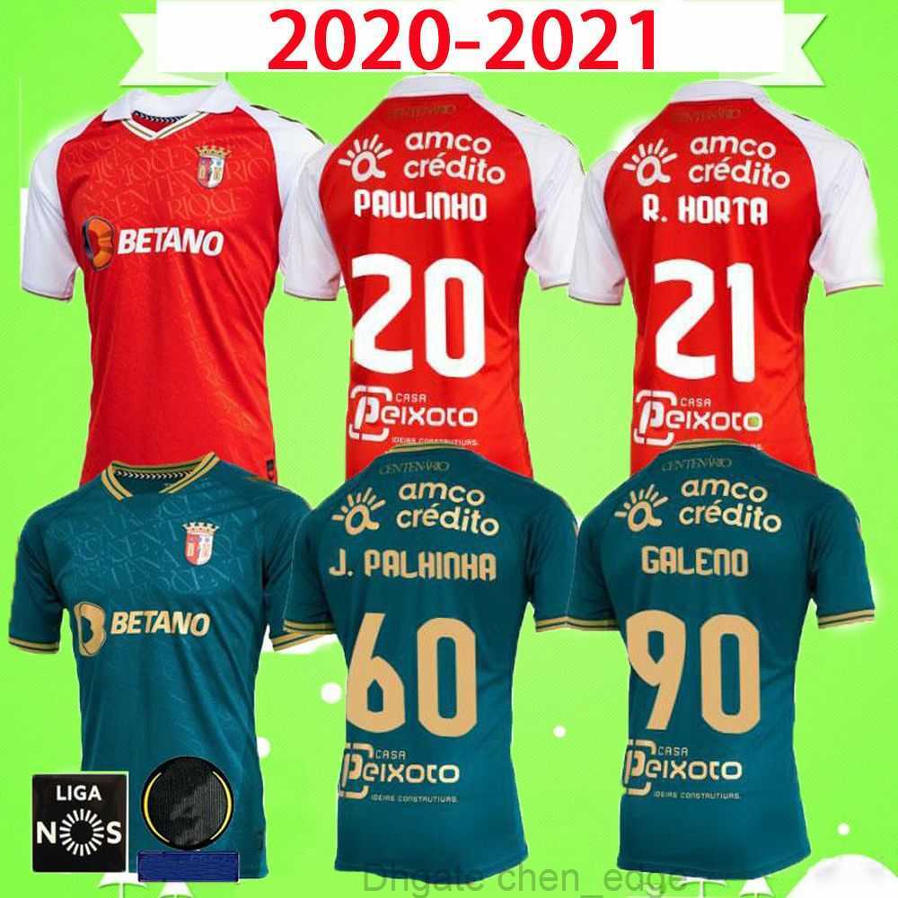 

20 21 SC Braga soccer jersey home red away green 2020 2021 J. Palhinha Galeno Paulinho R.HORTA Gaitán Abel Ruiz football shirt, 2020 2021 new