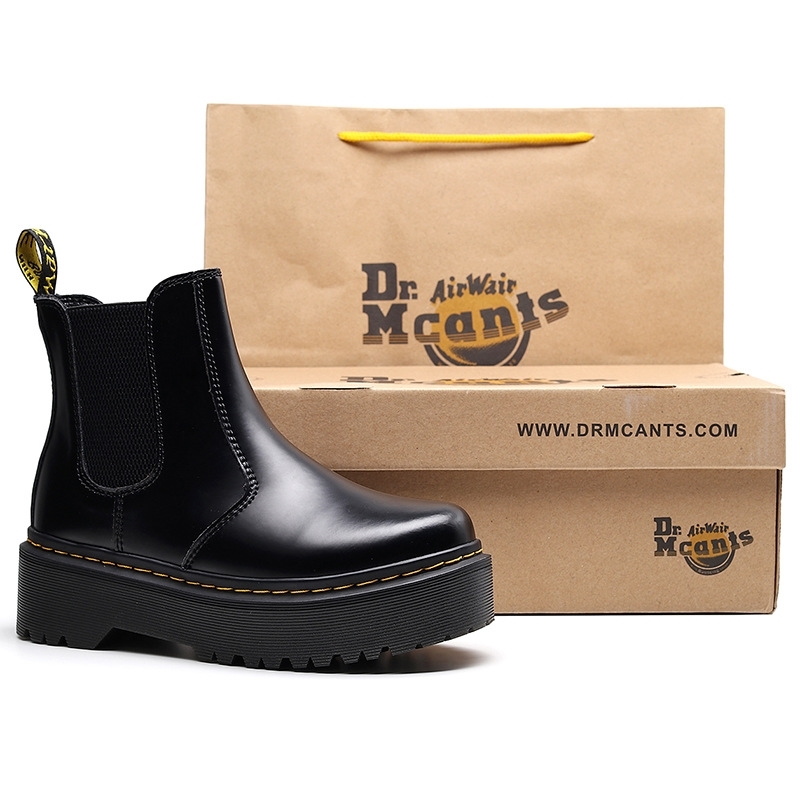 

head letters logo middle round boot for cowboy bootiesAutumn Dr Chelsea women's leather 2976 muffin high top shoes increased 6cm thick soled, Black
