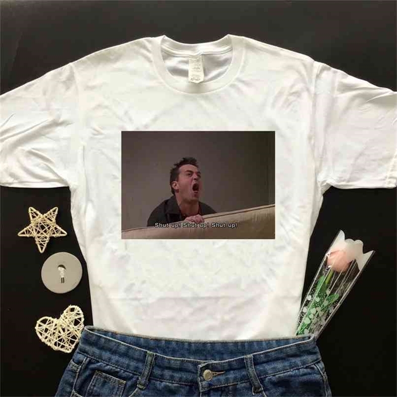

Friends TV Show Funny Quotes Shut Up Printed T Shirt Women Short Sleeve Cotton Tee Tops 210512, White