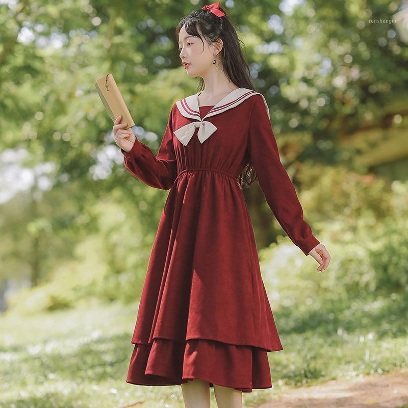 

Casual Dresses 2021 Autumn And Winter Women Dress Sweet Reduce Age To Spell Color Double Layer Skirt Place Long Sleeve Midi Zimmerman, Black