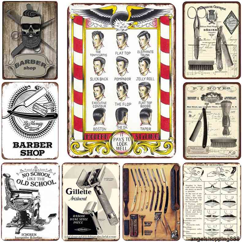 

Barber shop metal sign vintage tin plate painting retro iron picture wall decorationa
