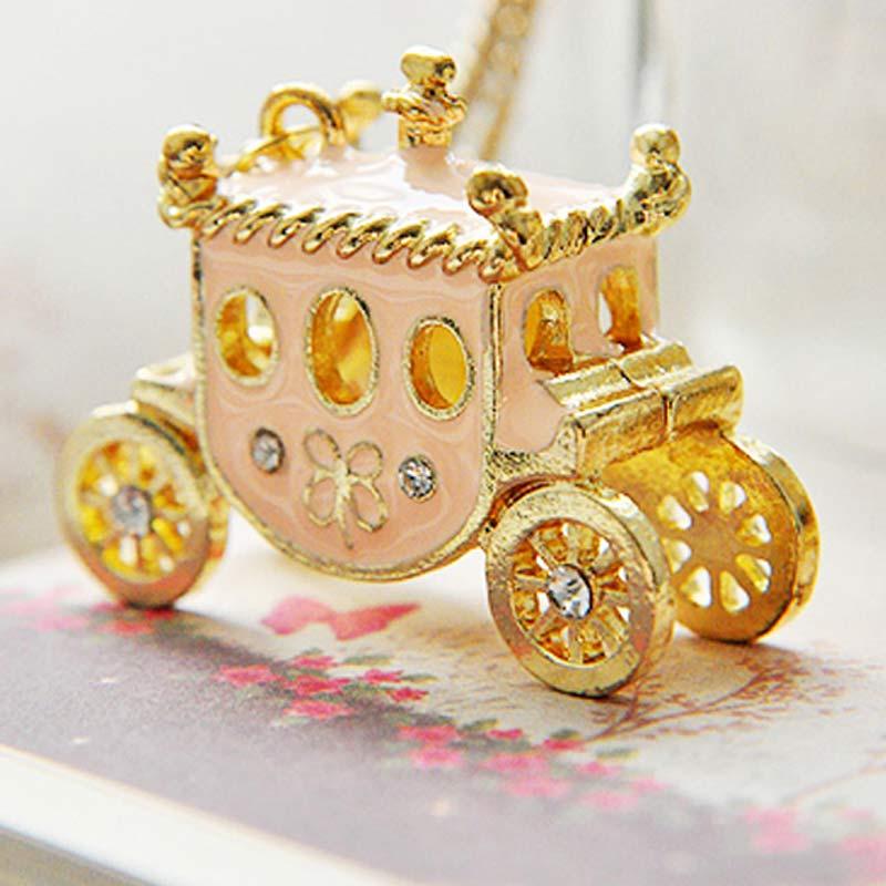 Pendant Necklaces Women Enamel Princess Carriage Necklace Fairy Tale Magic Pumpkin Cart Sweater Neckalces Jewelry@88-image-709027025