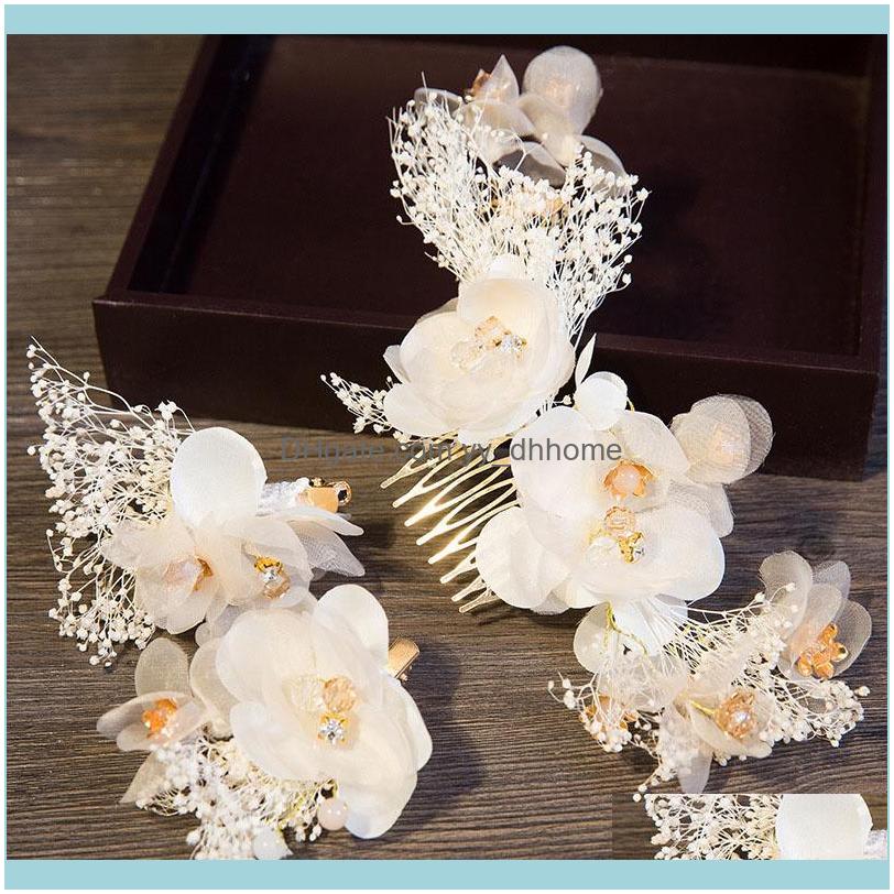 

Jewelrybridal Hair Aessories Tiara Wedding Comb Clip Flower Women Jewelry Headband Pearl Rhinestone Bride Headpiece Clips & Barrettes Drop D