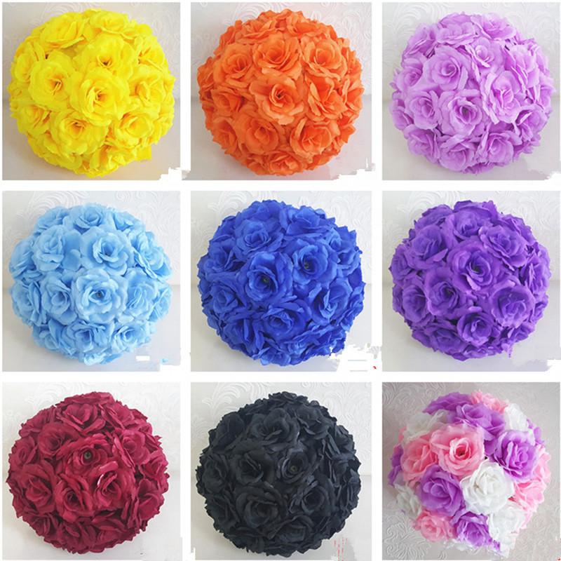 

Decorative Flowers & Wreaths Upscale White Artificial Rose Silk Flower Ball Hanging Kissing Balls 30cm 12 Inch Dia For Wedding Party Decorat, Black