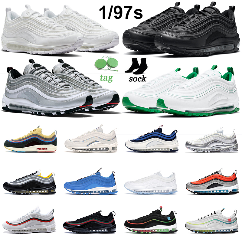

97s Men Running Shoes 97 Sean Wotherspoon Triple Black White Hot Halloween Jesus Silver Bullet Gradient Fade Pull Tab Mens Women Trainers Sp