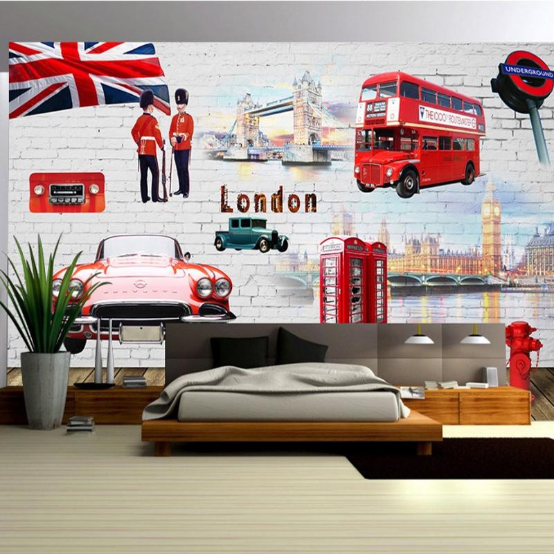 

Custom 3D Wall Mural Wallpaper Red Bus London Vintage Brick Background Decor Living Room Bedroom Home Papel De Parede Wallpapers