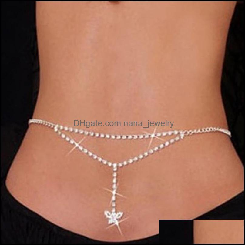 

Fashion Sexy Crystal Rhinestone Butterfly Belly Chain Belt Body Jewelry For Women Beach Bikini Trendy Dance Waist Chains Wedding Bride Drop