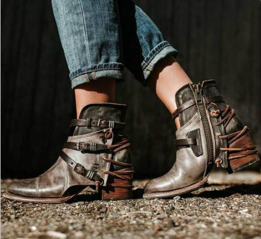 

sapato feminino vintage women ankle boots Matin shoes luxury leather square mid heels booties autumn chaussures femme