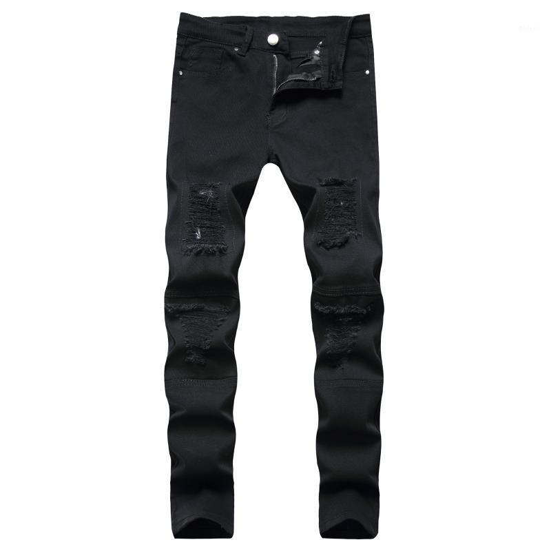 

Men's Jeans Destruction Trousers Straight-leg Distressed Men Denim Black White Jean Male, Blue