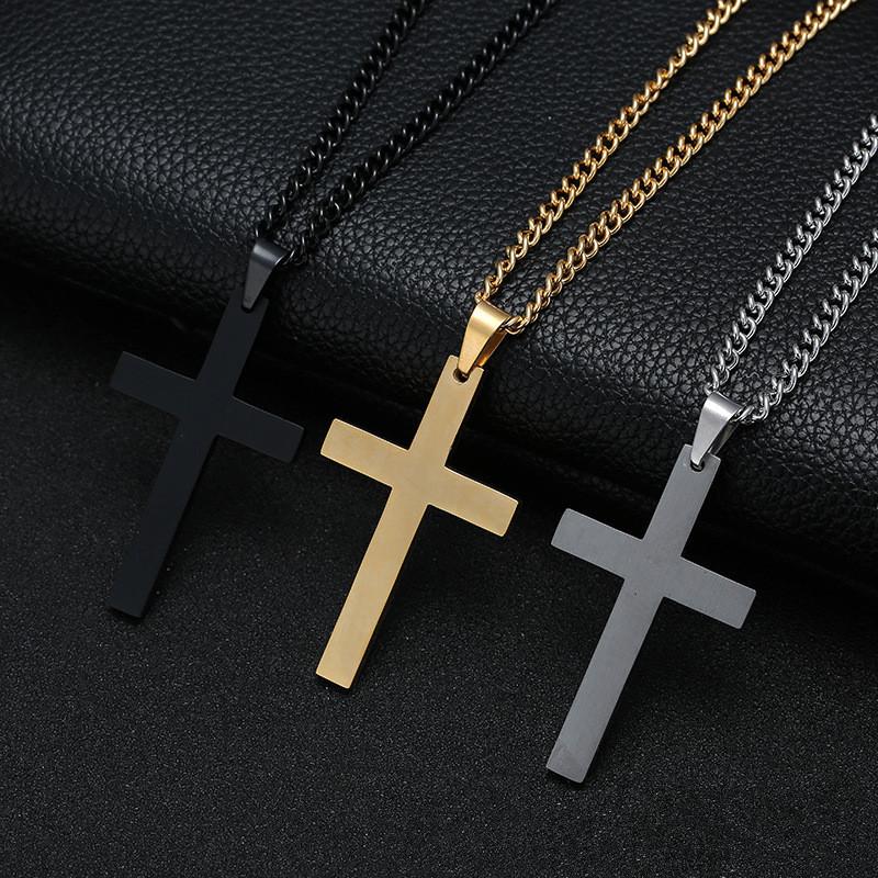 

Pendant Necklaces Black Stainless Steel Men's Cross Chain Necklace Year Christmas Gift Fashion Jewelry Accessories Choker Wholesale
