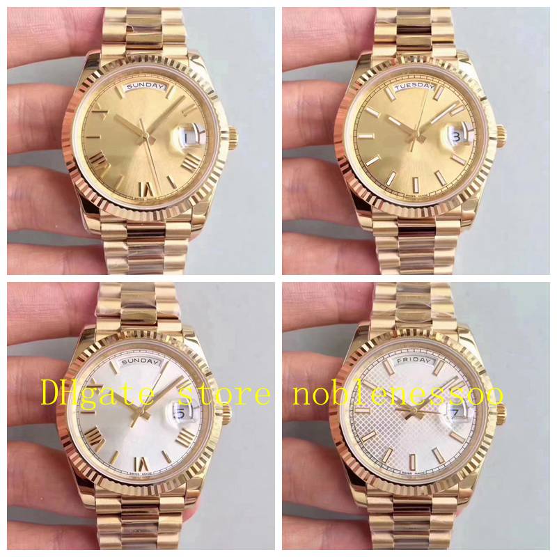 

4 Style 40MM Automatic Watch Men 18kt Yellow Gold Day Date President Champagne Roman 228238 Silver Motif Dial EW Factory Cal.3255 ETA Men's Watches Wristwatches, 01