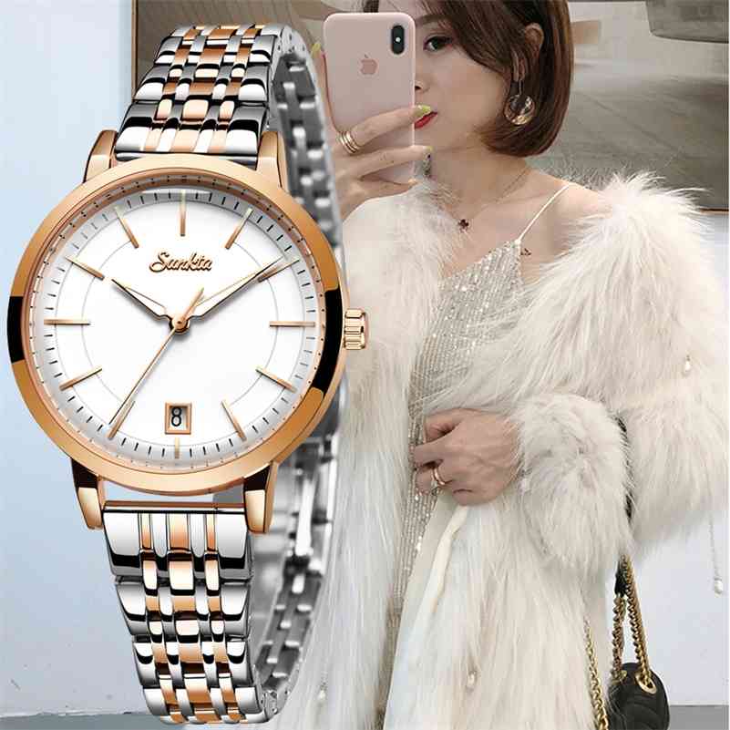 

SUNKTA Rose Gold Watch Women Watches Stainless Steel Ladies Women's Watch Women Luxury Fashion Relogio Feminino 210517, Rose gold black