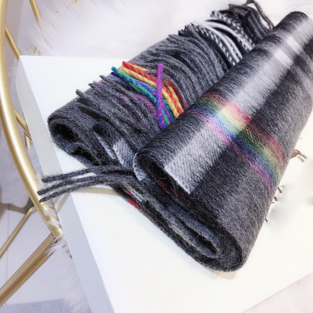 

Fashion rainbow cashmere designer scarf Large size 180*30cm high quality Autumn/winter super long shawls women's soft scarfs, Blue;gray