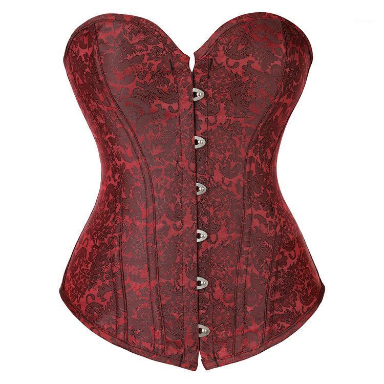 

Bustiers & Corsets Overbust Corset Gaine Amincissante Femme Fish Boned Ventre Jacquard Floral Gothic Clothes Busk Burgundy Korset Corse Tops