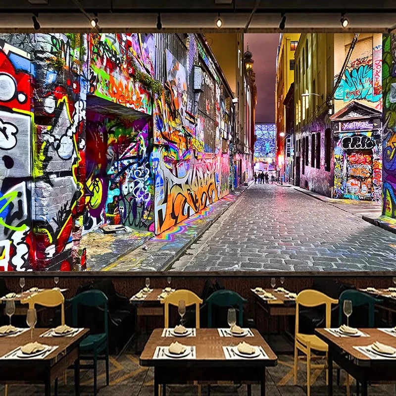 

Custom 3D Photo Wallpaper Street Graffiti Personality Art Wall Painting Stereoscopic Expansion Space Bar Decor Mural Waterproof, Brown