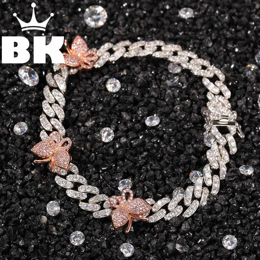 

The 9mm Cuban Bracelet With Butterfly 9inch Ankle Mini Butterfly Pink Cz Punk Miami Link Bling Hip Hop Jewelry For Gift 210609