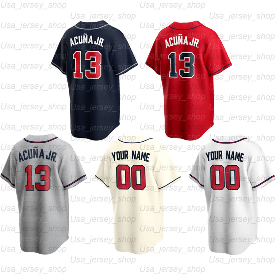 

Atlanta Jerseys 13 Ronald AcuÃ±a Jr. 15 Sean Newcomb 44 Hank Aaron 27 Riley 40 Soroka 2 Upton, Blue;black
