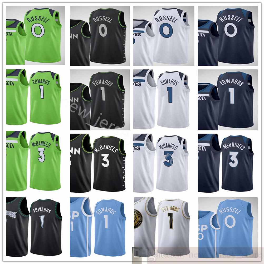 

Stitched 2021 New City Basketball 1 Anthony Edwards Jerseys Green White Blue 3 Jaden McDaniels DAngelo D'Angelo 0 Russell Jersey Top Quality