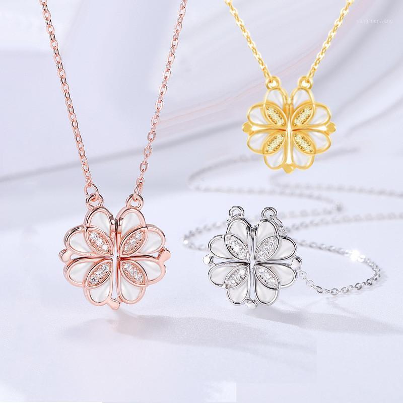 

Chains Four-Leaf Clover Shell Necklace Double-Sided Love Clavicle Necklace, A Multi-Wear Creative Trendy Net Red Pendant For Women