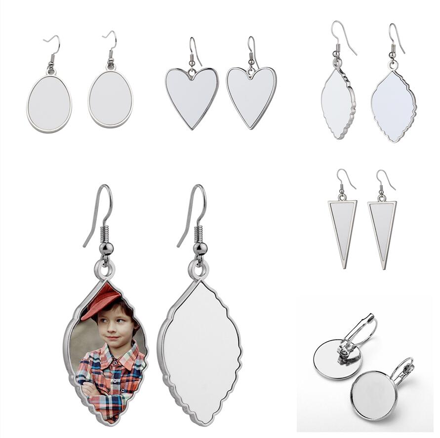 

5 Styles Sublimation Earrings Party Favor Blank DIY Customized Metal Dangler Leaf Heart Shaped Heat Transfer Printing Eardrop Earring Jewelry Family Lovers Gift