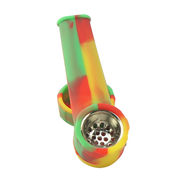

Environmental protection food grade silione pipe with metal bright color metal smoke pot silicone Smoking pipes
