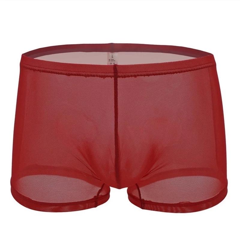

Sexy See Through Boxers Underwear Men's Mesh Thin Boxer Shorts Solid Transparent Breathable Male Underpants Panties Cueca, C purple