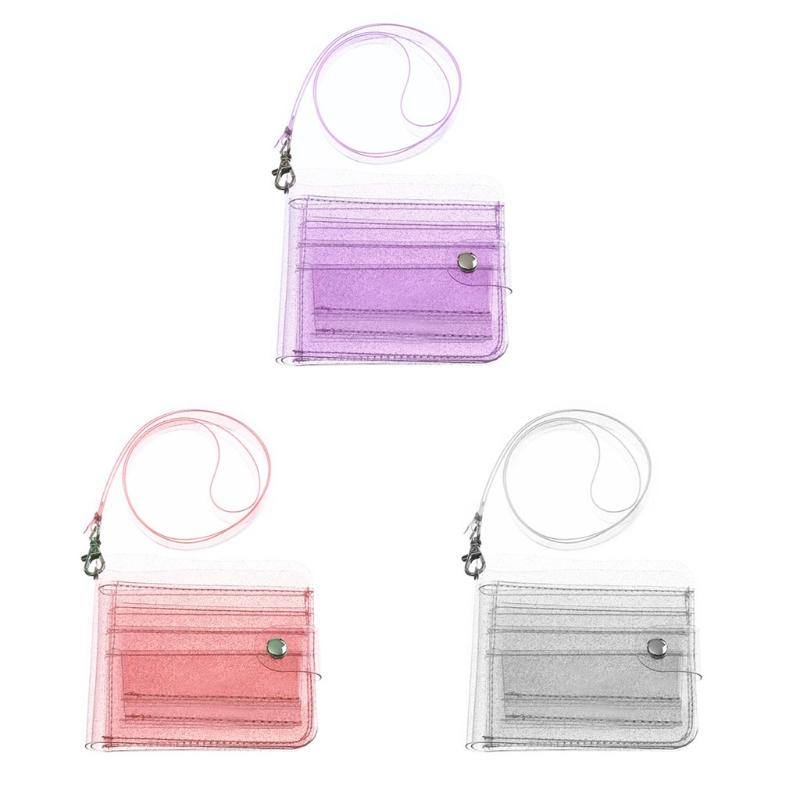 

Card Holders Women Clear Wallet Lanyard Cute Glitter Bifold Purse Holder Pouch, -cr