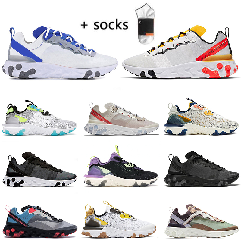 

2021 Women Mens Running Shoes Nik React Vision Element 55 87 Metallic Gold Be True Solar Red Vast Grey Black x Iridescent Sports Trainers Sneakers 2022 With Socks, #12 full white 36-45