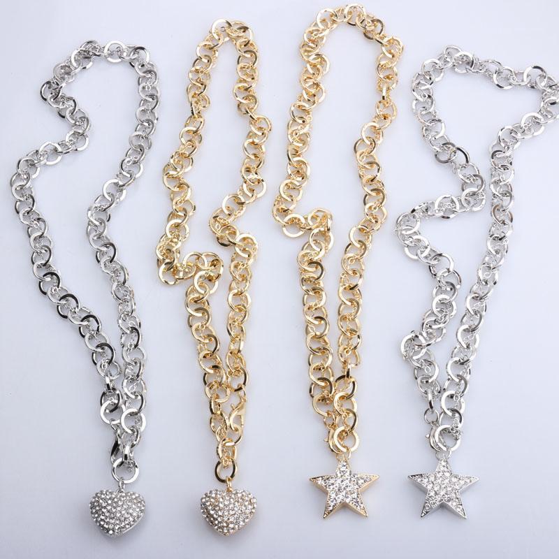 

Classic Link Chain Women Necklace Star Heart Pendant Long Rhinestone Chains