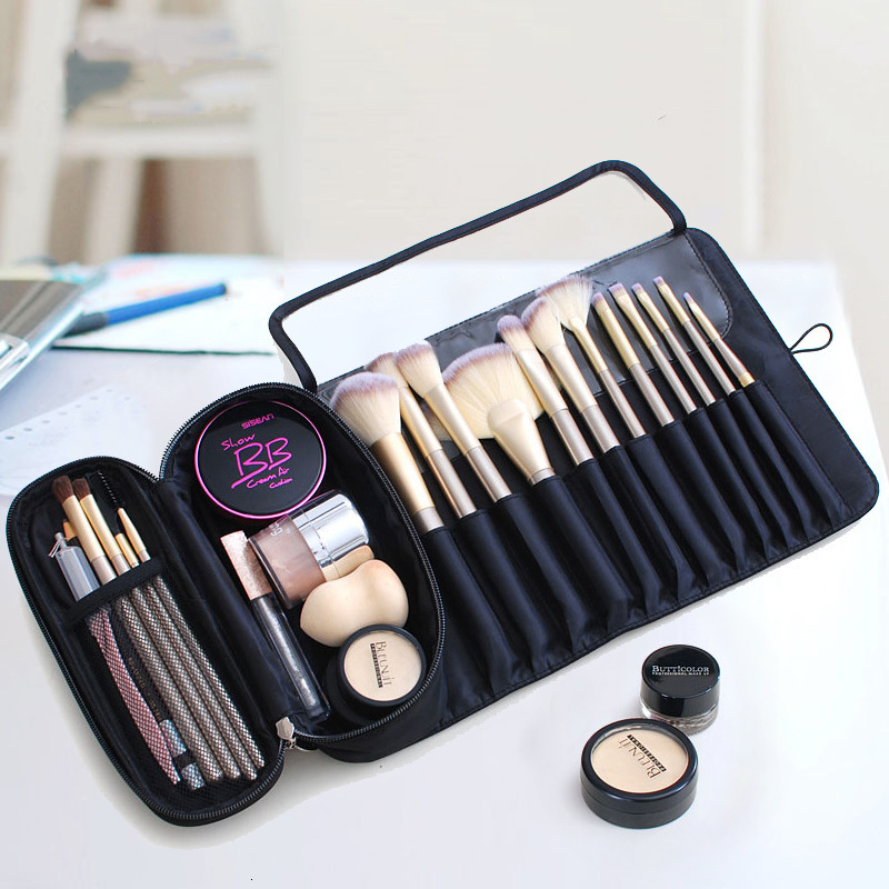 

Fashion Make-up Pen Brush Large Capacity Multi-function Portable Folding Travel Cosmetics Storage Bag, Black