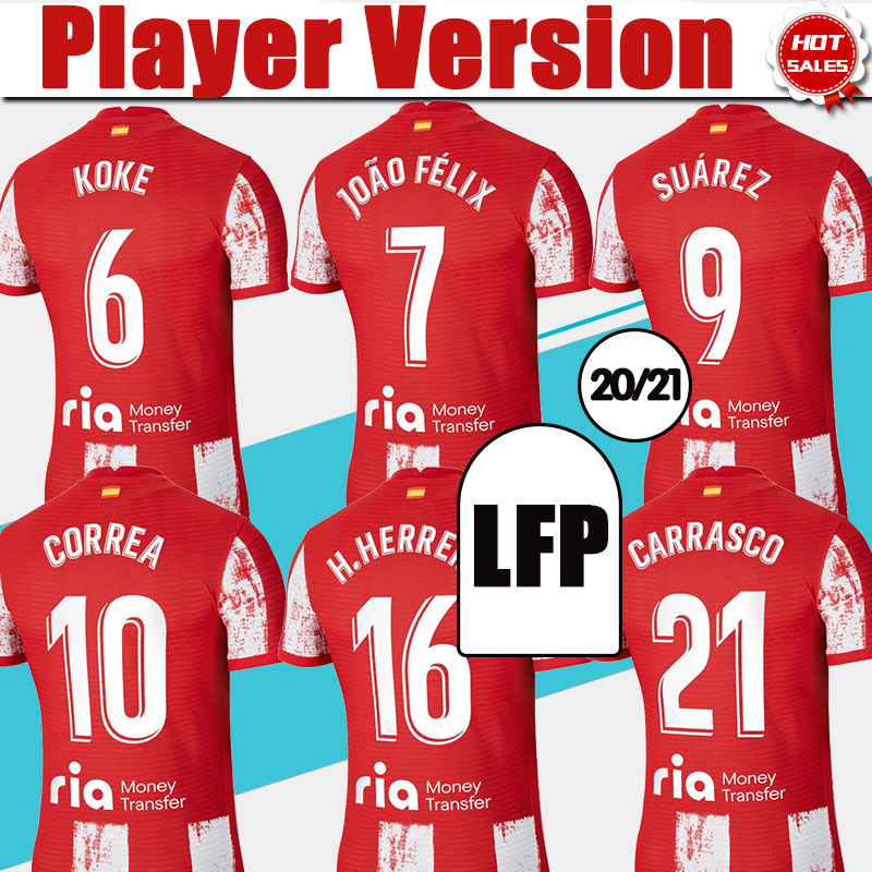 

Player Version Camiseta Madrid Soccer Jerseys 21/22 #9 SUAREZ #7 JOAO FELIX Soccer Shirt 2021/2022 Home red LEMAR FELIPE Men football uniform Customized, Home no patch