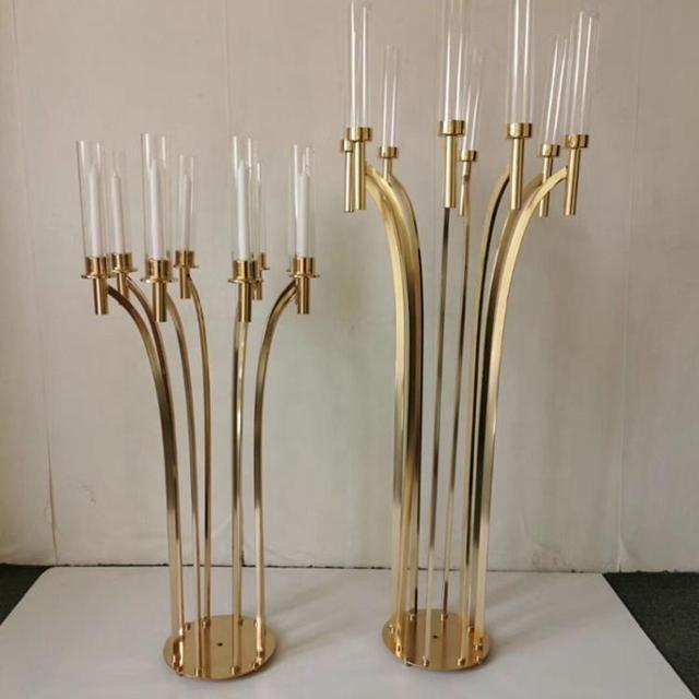 

Party Decoration Wholesale Floor Gold Metal 8 Arms Clear Candlesticks Wedding Tall Standing Candelabras For Table Centerpiece Yudao1647