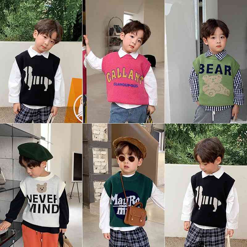 

Treebibi autumn cartoon letter jacquard sweater vest Korean trendy children's Vest