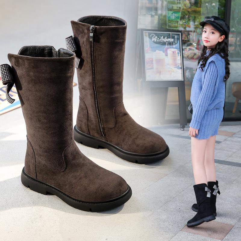

Boots 2021 Autumn And Winter Girls Children Snow Bow Cotton, Black;grey