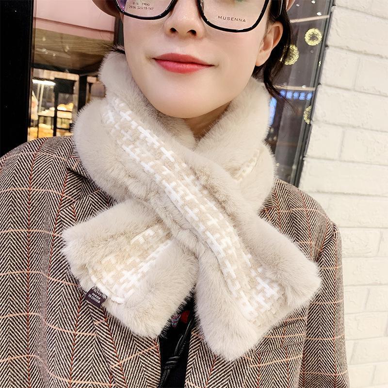 

Scarves Imitation Hair Scarf Ladies Warm Plush Korean Style Double Faced 85*12CM Simple Geometry Pattern Accessories, Blue;gray