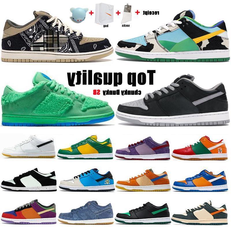 

Dunk SB Travis Scotts Running Shoes Red Green White Brand Black Parachute Beige Men Women Skate Sports Shoes Size 36-46 With Half